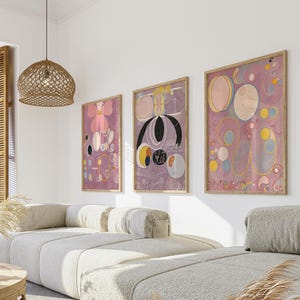 Lot de 3 gravures Hilma Klint | Les dix plus grandes peintures n°5-6-8, oeuvre de forme abstraite rose, art mural rétro, lot d'affiches de décoration d'intérieur géniale