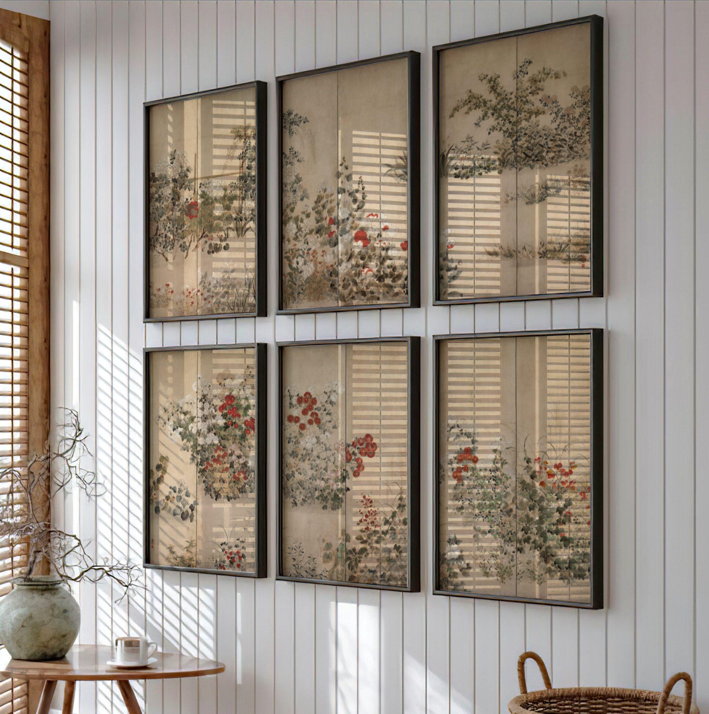 Set of 6 Flowers and Grasses Prints | Six Panel Japanese Triptych
