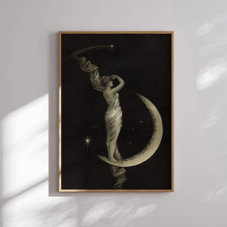 Vintage Woman with the Moon Print | Antique The Universal Favorite, Psychic Tarot Wall Art, Poster, Witchcraft Artwork, Picture, Decor image 9