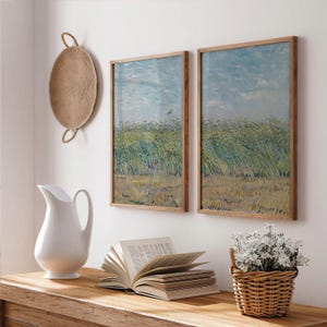 Set of 2 Vincent van Gogh Wheat Field with a Lark Prints | Two French Farm Paintings, Vintage Harvest Landscape Countryside Wall Art Poster