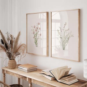 Set of 2 Watercolour Flower Prints | Two French Garden Plant Poster, Vintage Herbarium Botanical Drawing, Bedroom Wall Art Painting MVW16