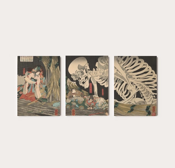 Set of 3 Utagawa Kuniyoshi the Witch and the Skeleton Spectre