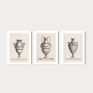 3er-Set Marmorvasen-Radierdrucke | Drei Vintage Architektur Bilder, Römisches Design Zeichnung Wand Kunst, Italienisch J123 Poster Wohnkultur