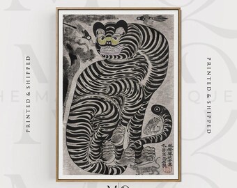 虎とカササギの魔除けの絵｜韓国文化の絵画、中国のヴィンテージ版画