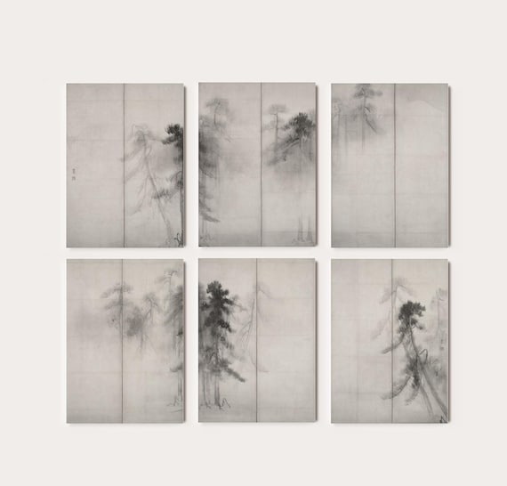 Set of 6 Hasegawa Tōhaku Shōrin-zu Byōbu (pine Trees) Prints | Six