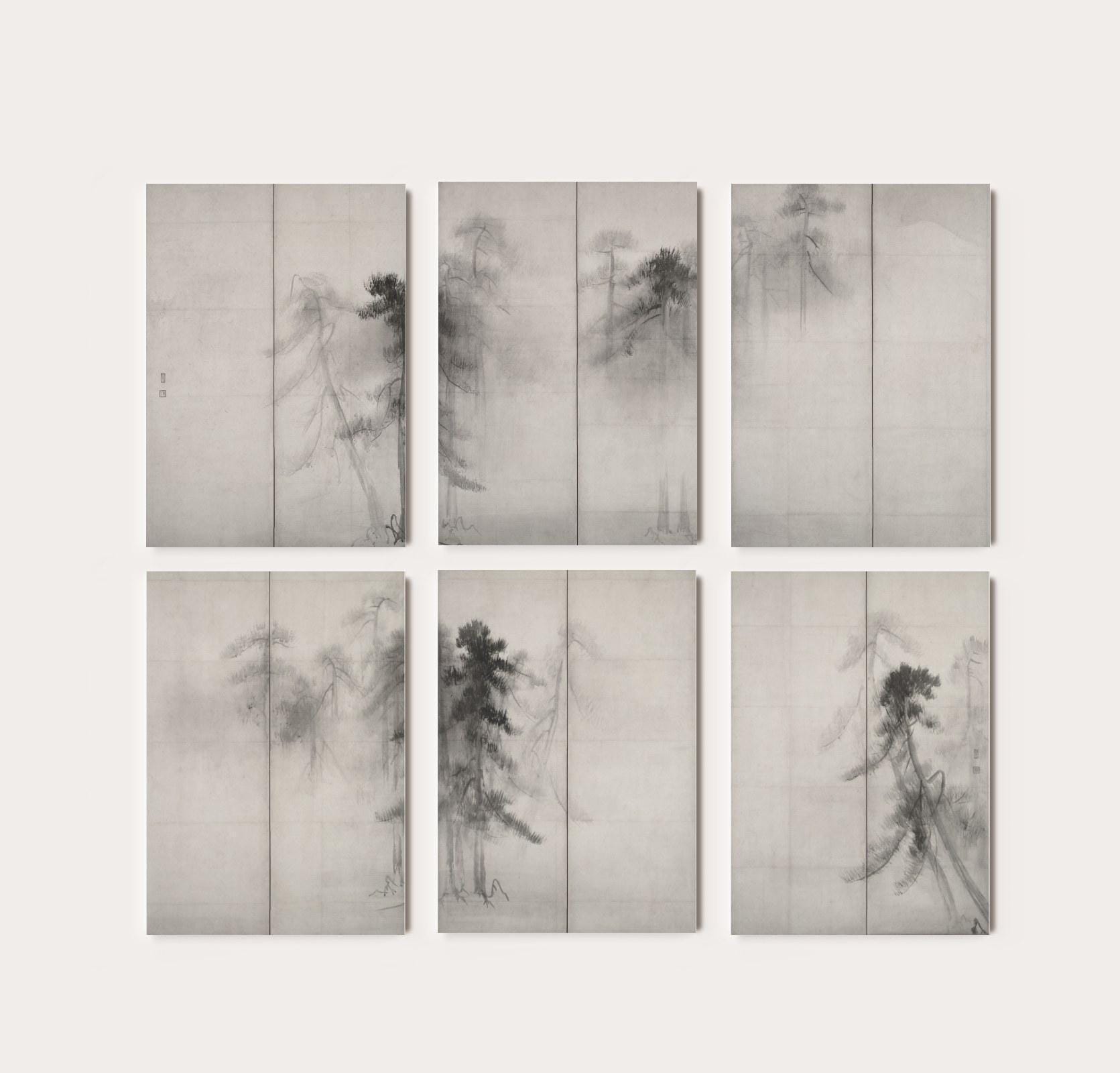 Set of 6 Hasegawa Tōhaku Shōrin-zu Byōbu (pine Trees) Prints | Six