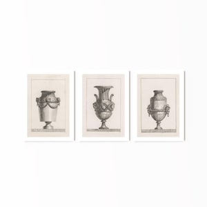 3er-Set Marmorvasen-Radierdrucke | Drei Vintage Architektur Bilder, Römisches Design Zeichnung, Wand Kunst, Italienisch J456 Poster Home Decor