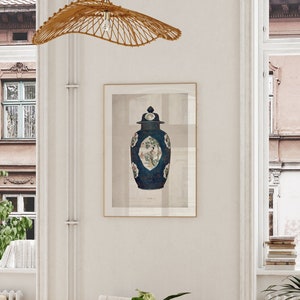 Antike Chinoiserie Vase Drucken | Blau Geschirr Wandkunst, Über Mantel Kunstwerk Poster, Boho Bauernhaus, Minimalistische Innendekoration NoEG07