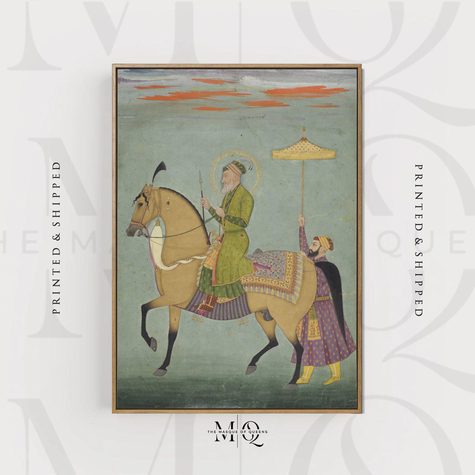 馬に乗ったアラムギル皇帝 | インド版画、ムガル帝国のヴィンテージ