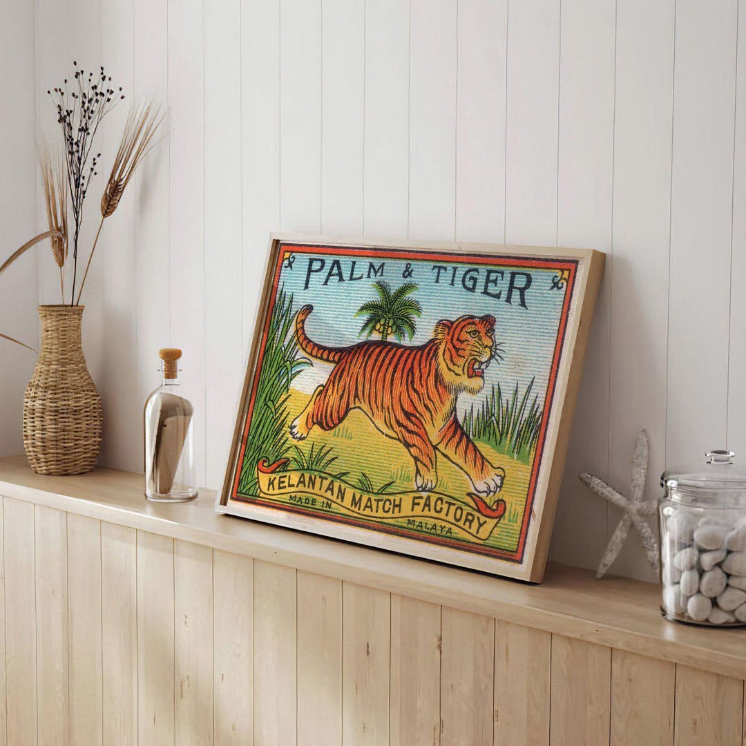 Malaysian Palm & Tiger | Safety Matches Matchbox Label Print, Fine