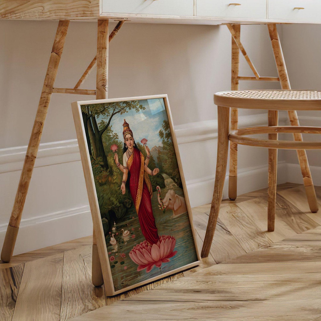 Mahalakshmi Ravi Raja Ravi Varma Goddess Lakshmi No2 | Indian Portrait Painting, Vintage ...