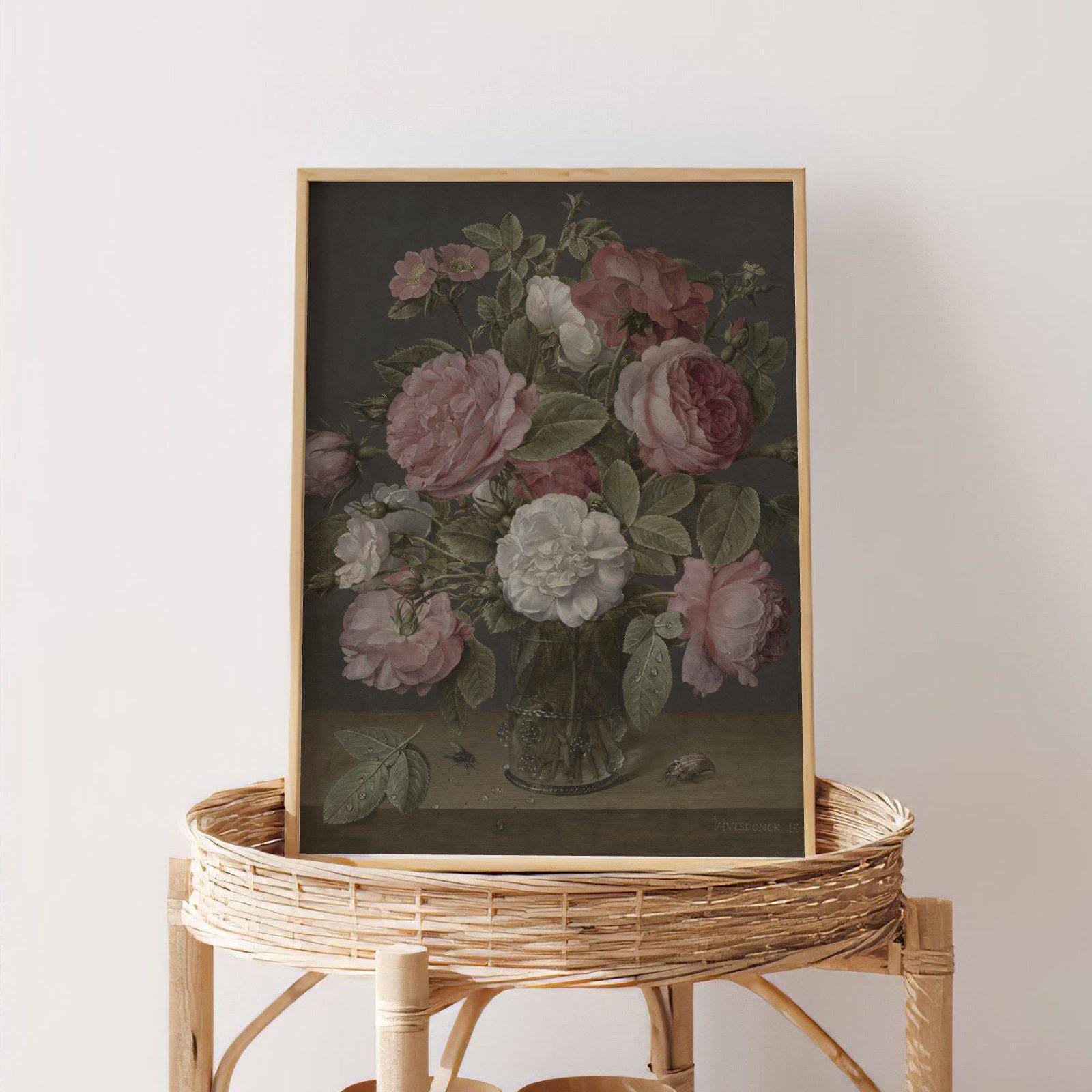 Jacob Van Hulsdonck Roses in a Glass Vase | Pink & White Flowers