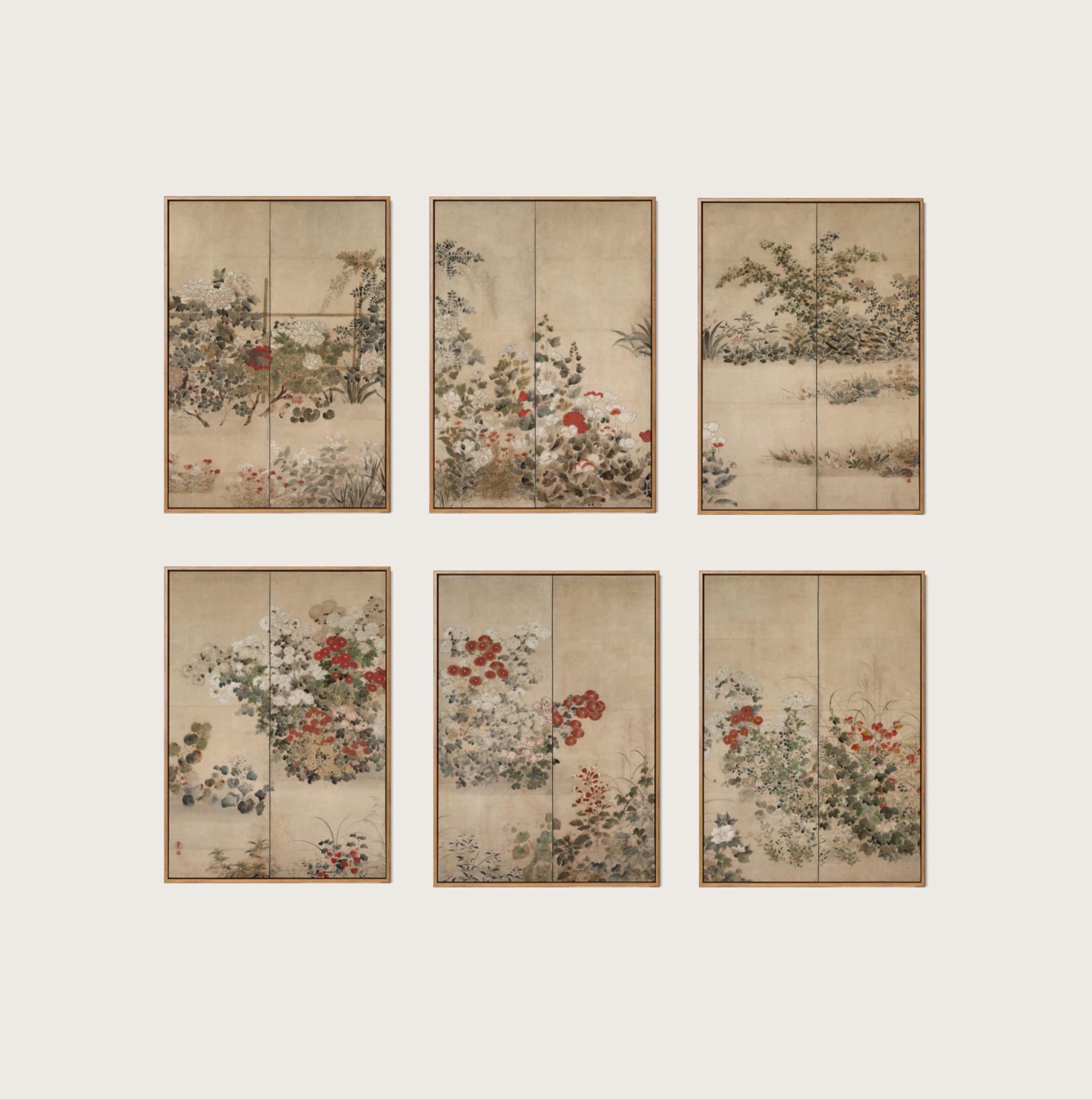 Set of 6 Flowers and Grasses Prints | Six Panel Japanese Triptych