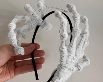 Handmade Glow in the Dark Skeleton Hand Headband, Light Up Halloween Hair Accessory, Spooky Costume Headpiece, Creepy Party Headwear