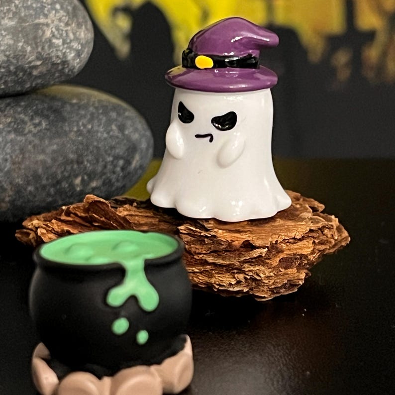 Halloween Decor, Cute Ghost Figurines, Tiny Resin Ghosts, Pumpkin & Witch Hat Ornaments, Spooky Desk Decor, Mini Halloween Gifts image 2