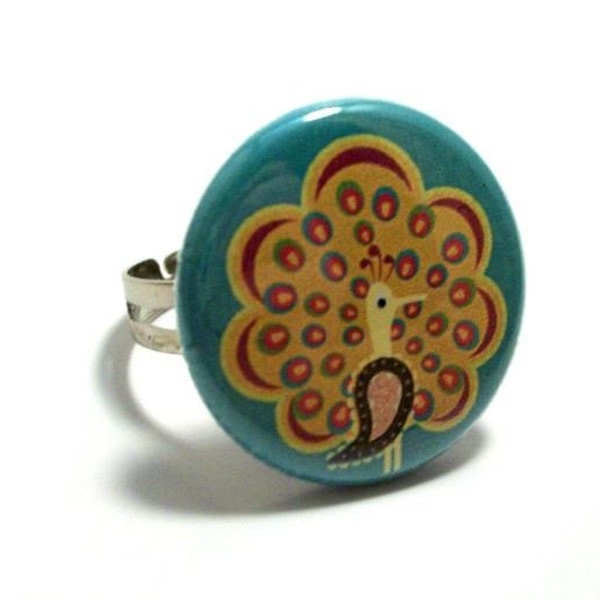 Retro Peacock Image Ring