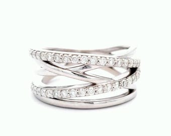 14k Gold Lab Grown Diamond Criss Cross Ring, Multi-Row Coil