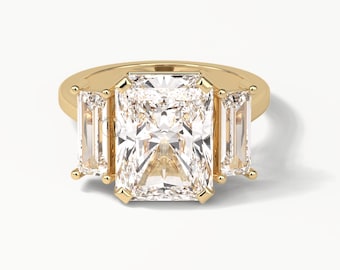 Radiant Cut Lab Grown Diamond Engagement Ring, Baguette Accent, 14K Gold
