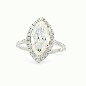 2CT Solitaire Marquise Cut Lab Grown Diamond Ring, Marquise Halo Lab Diamond Ring, Engagement Ring, Anniversary Gift Ring For Her