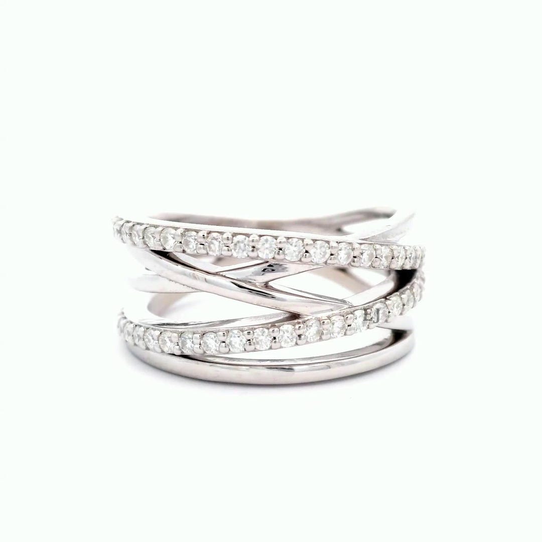 14k Gold Lab Grown Diamond Criss Cross Ring, Multi-row Coil - Etsy