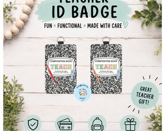Teacher ID Badge Holder | Vertical Card Holder, Composition Book Design