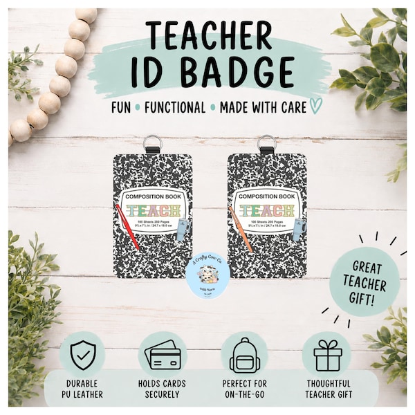 Teacher ID Badge Holder | Vertical Card Holder, Composition Book Design