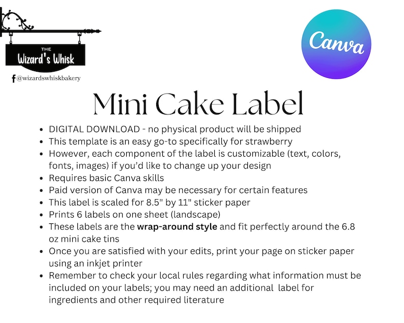 Strawberry Mini Cake Label Template - Wrap Around Style - Etsy