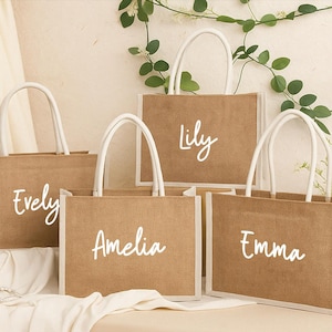 Personalized Bridesmaid Gift Bag, Custom Burlap Gift Bag, Beach Tote Bag, Bachelorette Party Bag, Bridesmaid Proposal Gift, Beach Bag