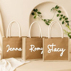 Personalized Tote Bag For Bridesmaid, Best Wedding Welcome Bag, Gift for Her Beach Jute Gift, Bridesmaid Gift Bags, Personalised Burlap Tote