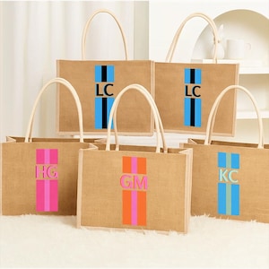 Personalized Shadow Monogram Jute Carryall Bag, Beach Bag, Bachelorette Gift, Girls Trip Gift, Custom Bag, Bridesmaid Proposal Gift