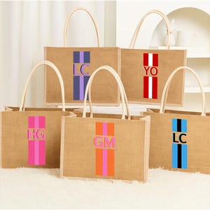 Personalized Shadow Monogram Jute Carryall Bag, Personalized Bridal Gift Tote, Bridesmaid Gift, Bridal Party Bag, Bachelorette Gift