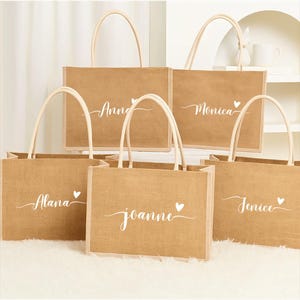 Personalized Burlap Tote Bags, Wedding Favors Gift for Her, Custom Name Jute Bag, Bachelorette Party, Bridesmaid Gift Bag, Bridesmaid Bag