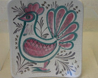 Arabia Finland Chicken Rooster Wall Plate Plaque AV Signature Vintage Danish Modern