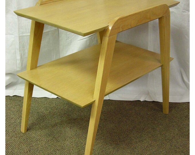 Vintage Mid Century Modern Blond Oak Two Tier End Table Side Table