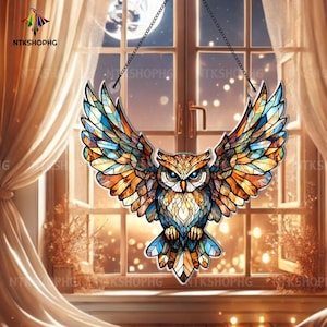 Acrylic Owl Suncatcher: Boho Window Hanging, Bird Home Decor