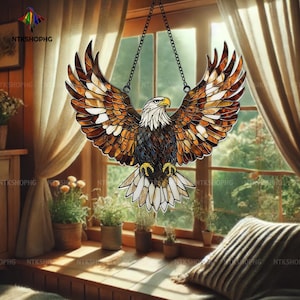 Bald Eagle Acrylic Suncatcher, Eagle Window Hanging, Patriotic Home Decor, Wildlife Ornament, American Eagle Gift, Stained GlassEffect Eagle