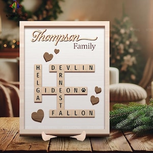 Custom Family Name, Personalized Scrabble Puzzle Sign, Grandkids Crossword Scrabble Wooden Sign, Grandparents Christmas Gift, Last Name Sign