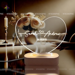 Custom Night Light as Valentines Day Gift, Romantic gift for couple, Anniversary gift, Gift for Him - Names And Date - Engagement Gift