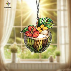 Tropical Coconut Suncatcher: Boho Beach House Window Decor