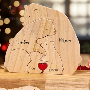 Personalized Wooden Bear Family Puzzle - Engraved Name Gift - Family Keepsake - Parents & Kids Gift - Animal Home Decor