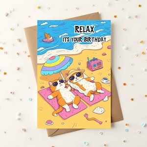 Carte d'anniversaire amusante | Cadeau humoristique pour amis et partenaires | Chats sur la plage | jolie carte pliante avec enveloppe