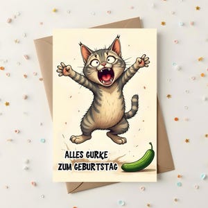 Carte d'anniversaire amusante | Cadeau humoristique pour amis et partenaires | Carte Chat Tout Concombre | jolie carte pliante avec enveloppe