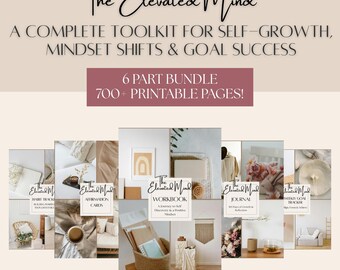 Elevated Mind Printable Bundle | Self-Improvement Workbook, Daily Journal, Affirmations, Habit Tracker, Goal & Life Planner