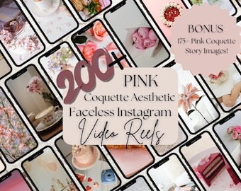 200+ Pink Coquette Aesthetic Video Reels with BONUS 175+ Bonus Story Images | Feminine Soft Girl Instagram TikTok Content Pack l MRR & PLR