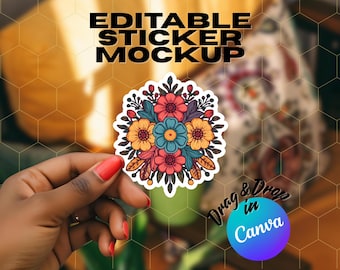 Canva Kiss Cut Die Cut Sticker Mockup Aesthetic Template, Editable Drag and Drop Mockup Template, Printify Sticker Template Mockup
