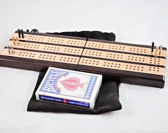 Travel Cribbage - Roasted Curly Maple & Curly Maple - 3 Track Cribbage | Wood Cribbage Board | Folding Cribbage Board