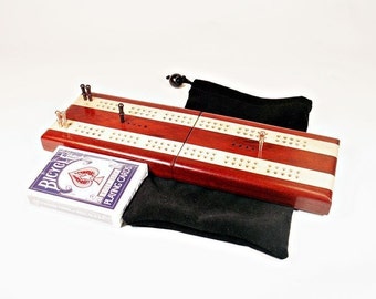 Wood Cribbage Board - Bloodwood & Maple | Travel Cribbage | Folding Cribbage | 2 or 4 Player