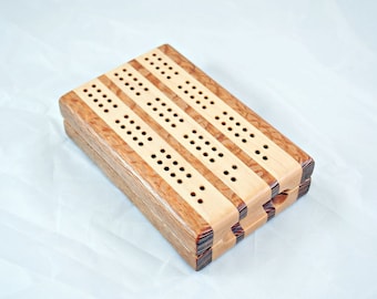 Travel Cribbage - Lacewood and Maple - 3 Track Cribbage Board | Folding Cribbage Board | Wood Cribbage Board