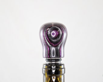 Wooden Wine Bottle Stopper made with Dark Knight SpectraPly with a Stainless Steel Stopper