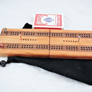 Travel Cribbage Board - Black Cherry & Black Walnut - Wood Cribbage Board - Folding Cribbage- 2 Player